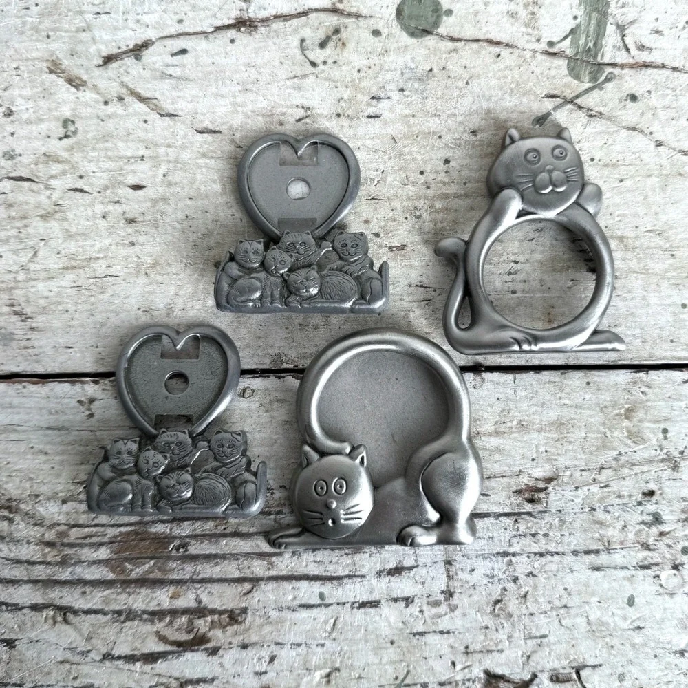 Vintage Pewter Cat Picture Frame Set 4pc Feline Decor Taiwan‎